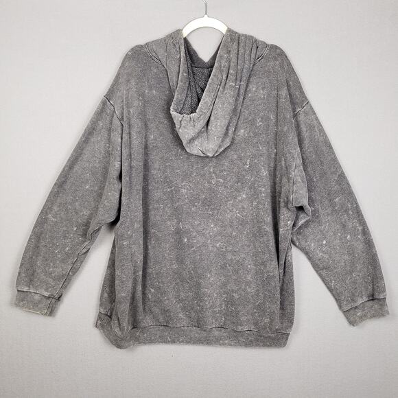 PINK Victoria's Secret Size XXL Campus Hoodie Sweatshirt Gray Acid Wash Hibiscus - Picture 2 of 9